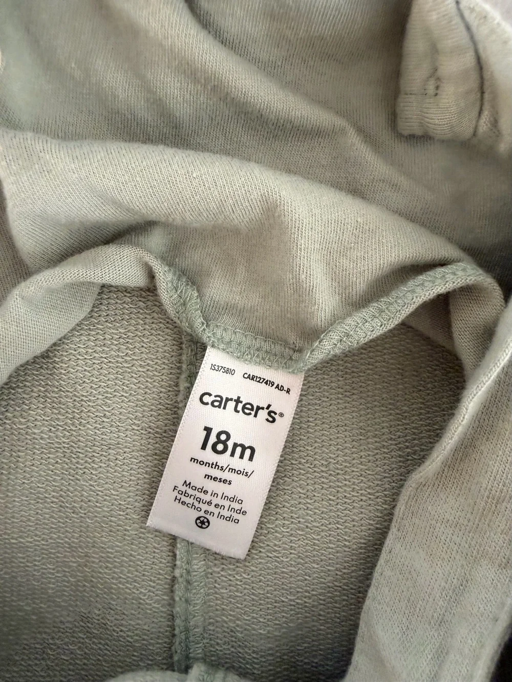 Carter's Light Green Bunny Embroidered Sleeveless Cotton Overall 18M Easter
